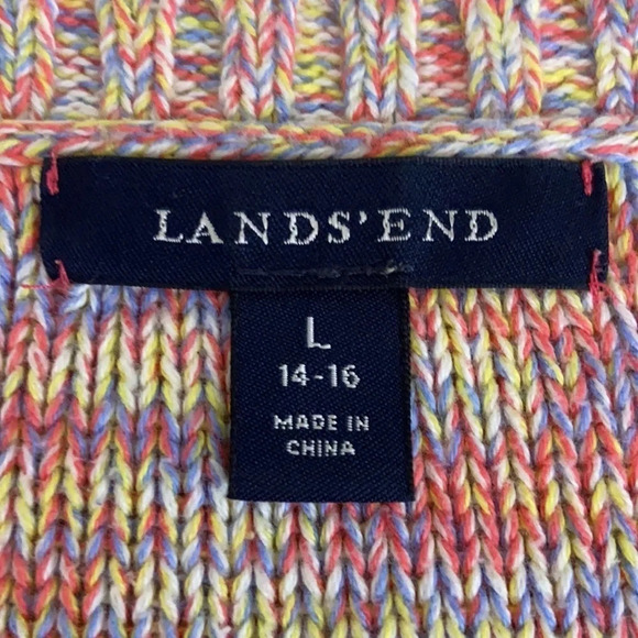 Lands' End 100% Cotton 3/4 Sleeve Multi Color Cable Knit Sweater - Size Large - Picture 4 of 5